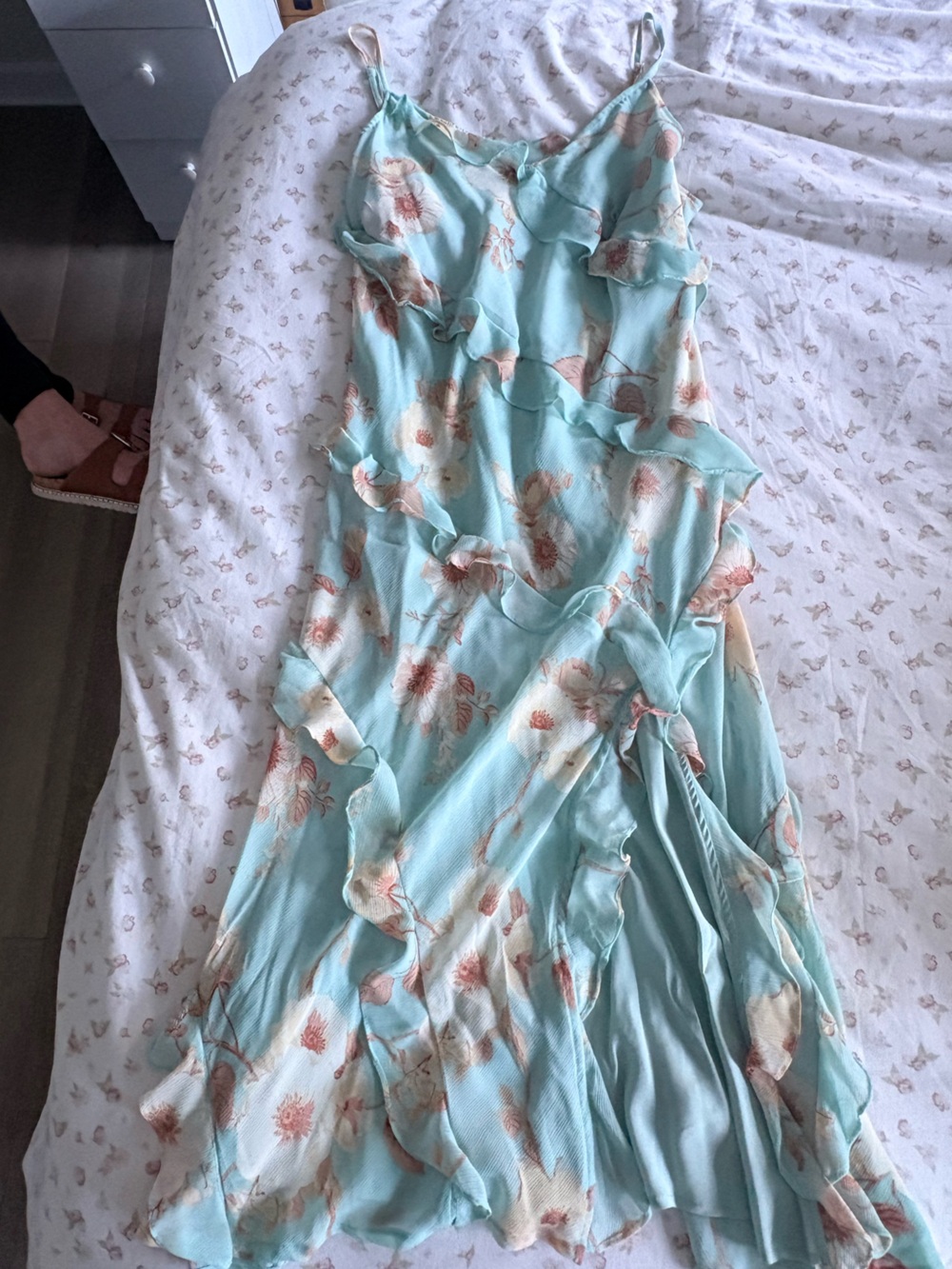 a new day Light Blue Floral Ruffle Maxi Dress
